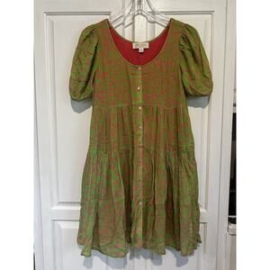 Julie Brown NYC Allan Dress Size XSmall Lined Pink And Neon Green Animal Print